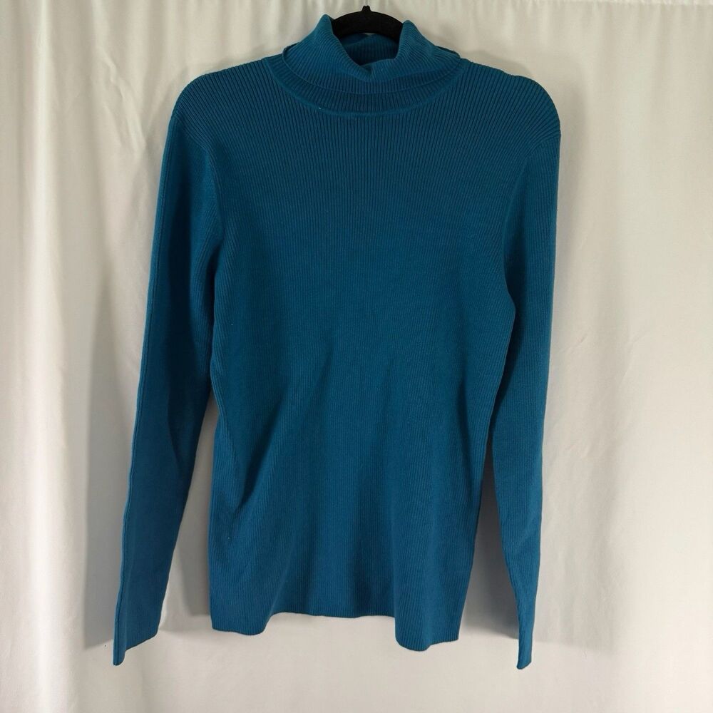 New Old Navy Sweater Women's Large Blue Teal Ribbed Turtleneck Pullover Stretch